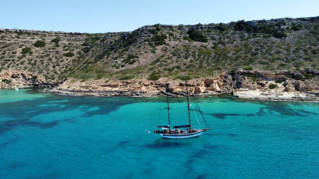 Mallorca private sail boat dron view